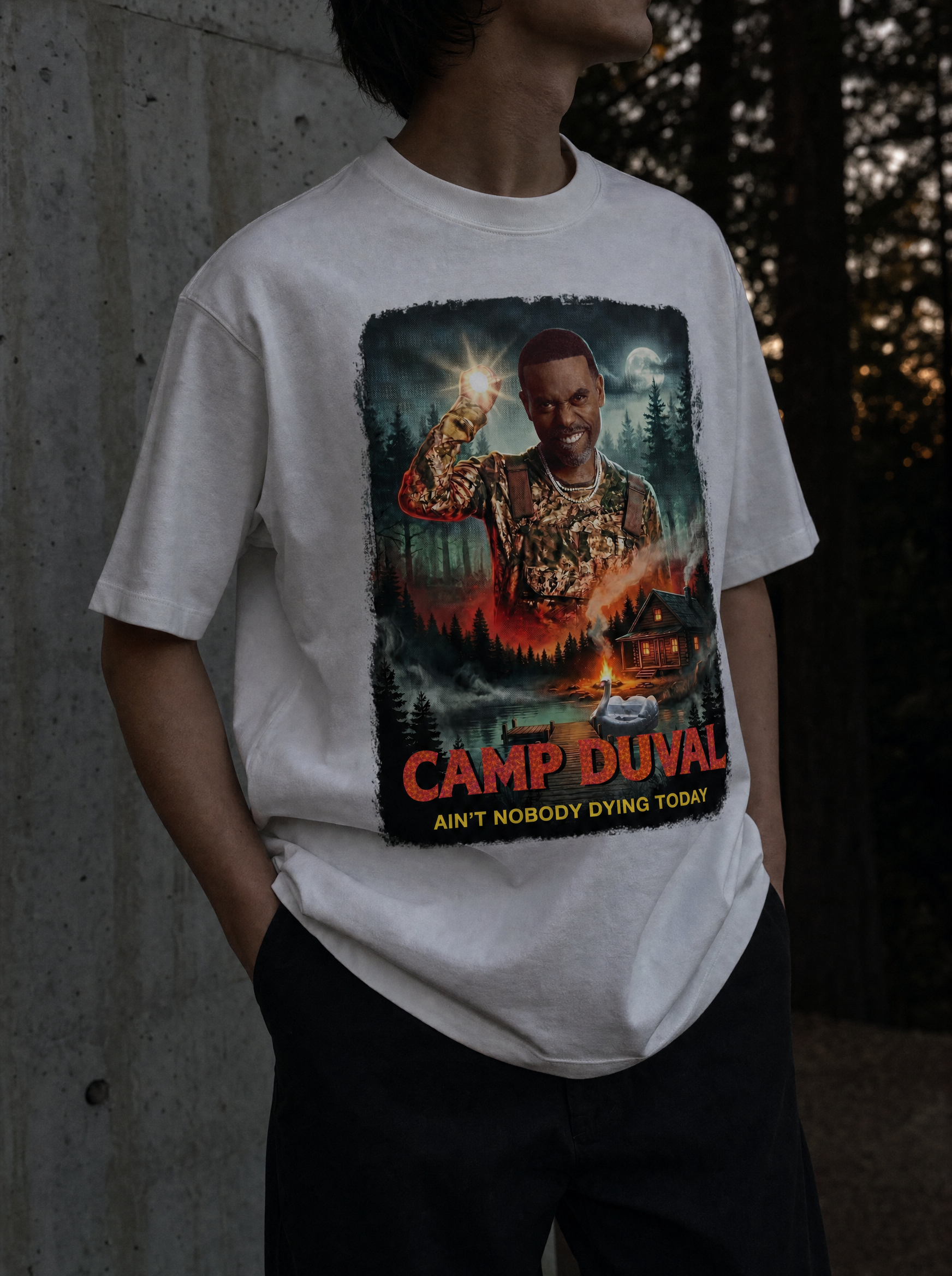 Camp Duval Duval Cabin Solo tee in White — lifestyle