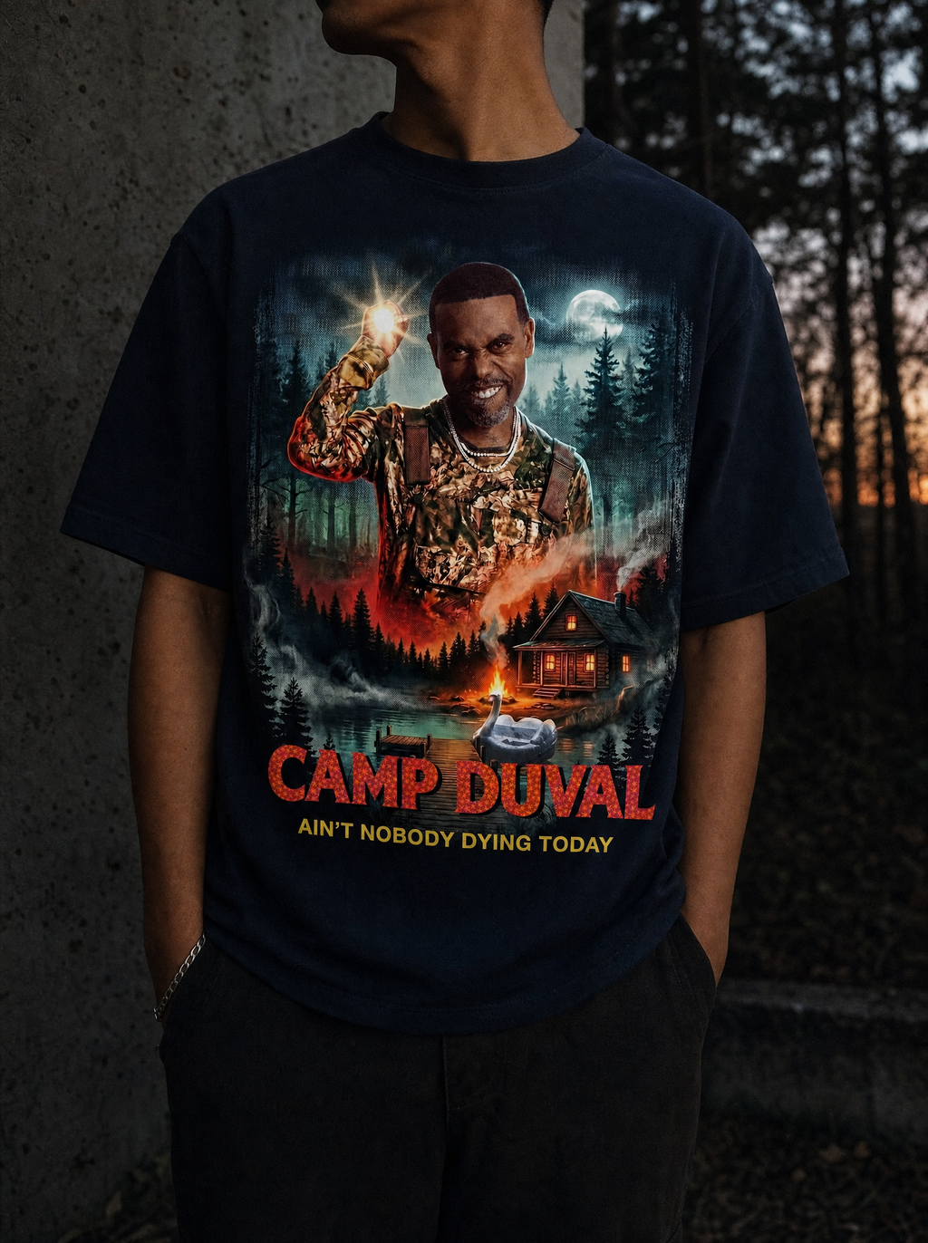 Camp Duval Duval Cabin Solo tee in Navy — lifestyle