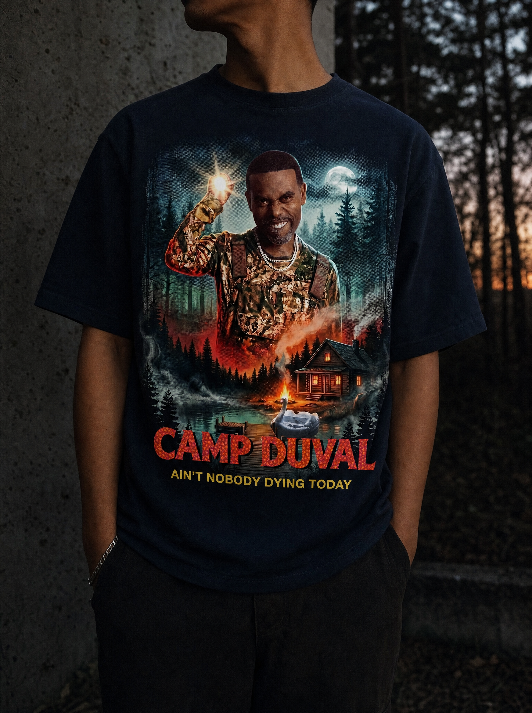 Camp Duval Duval Cabin Solo tee in Navy — lifestyle