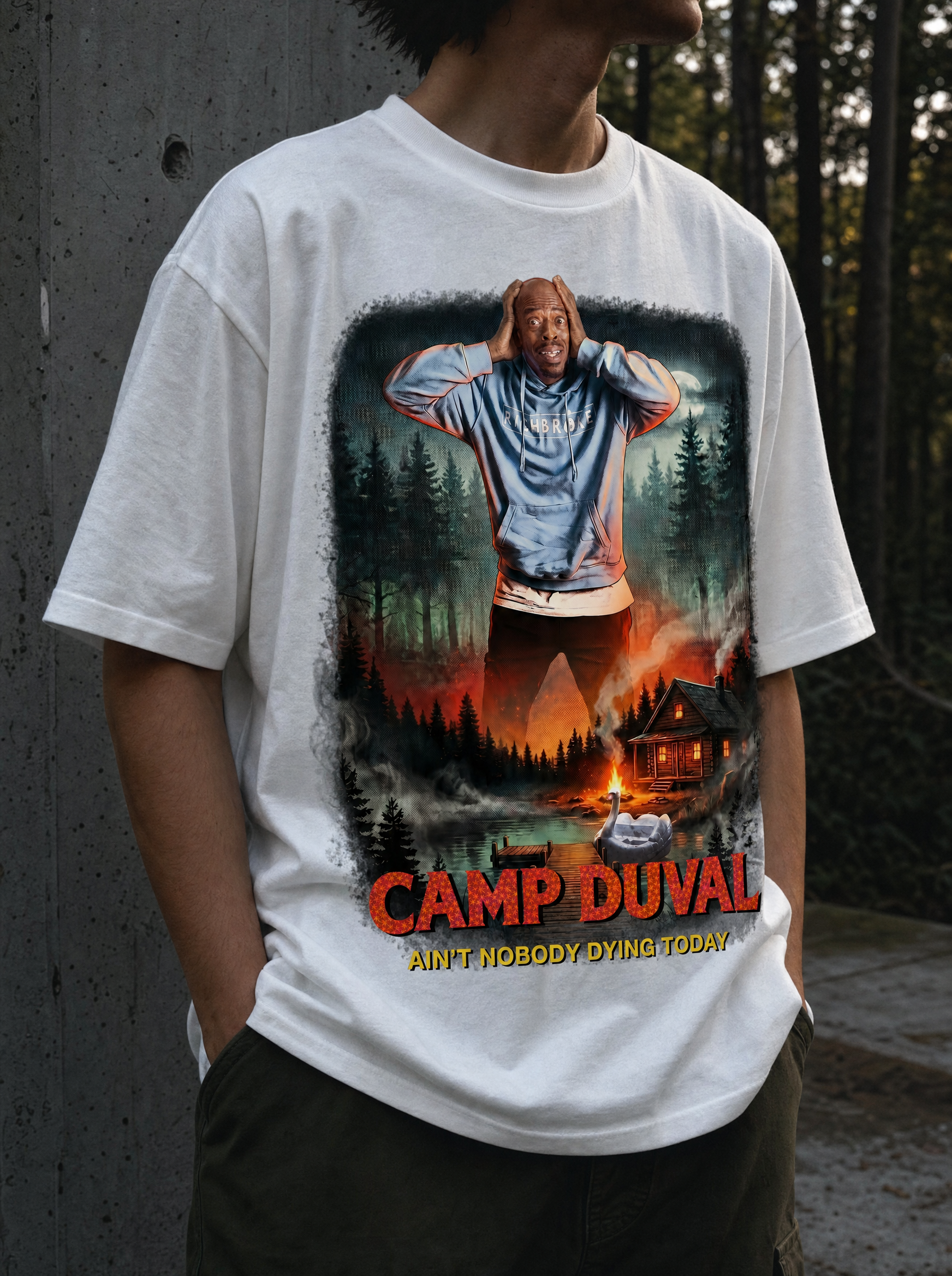 Camp Duval Jayski Cabin Solo tee in White — lifestyle