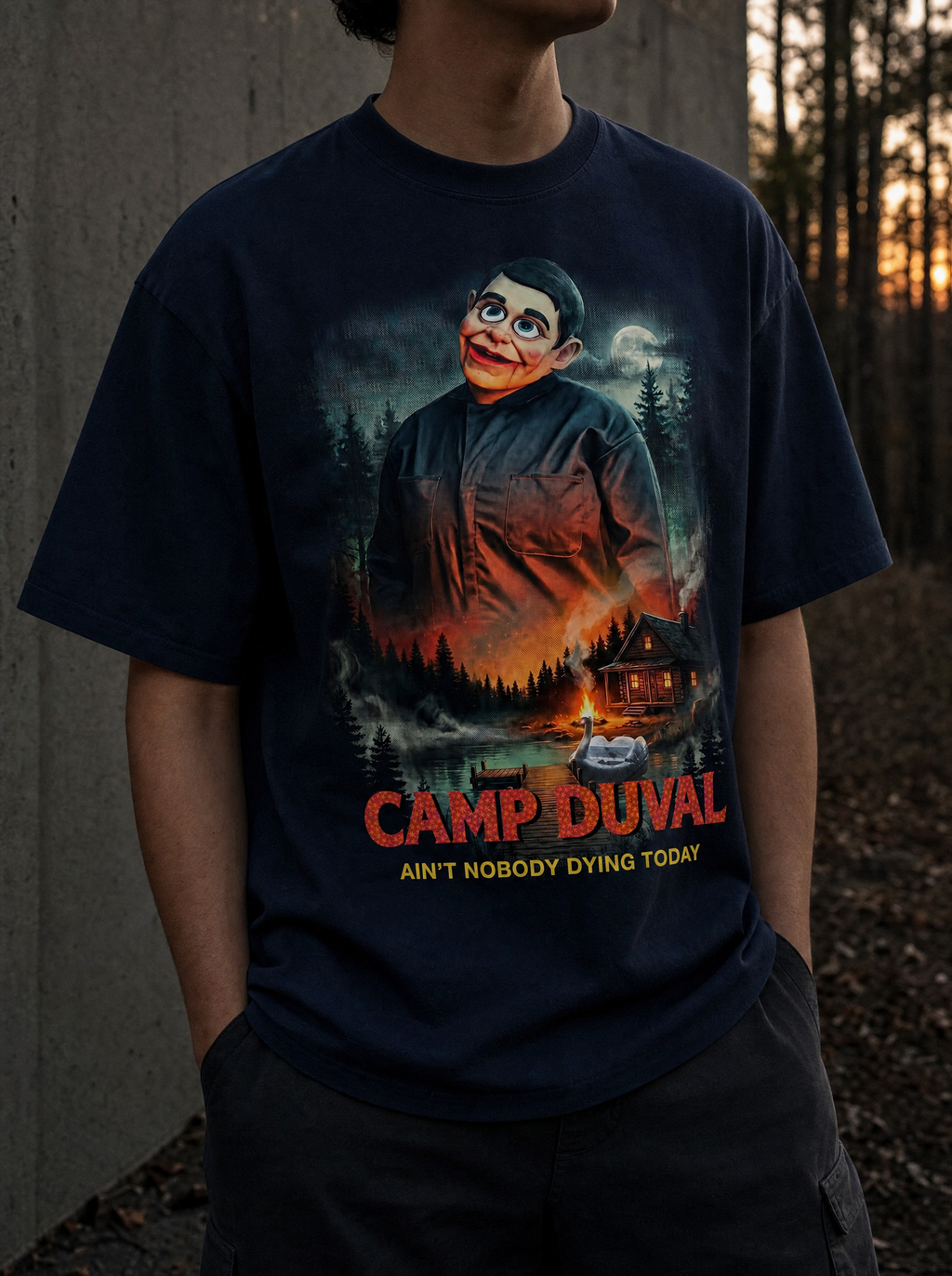 Camp Duval Killer Cabin Solo tee in Navy — lifestyle