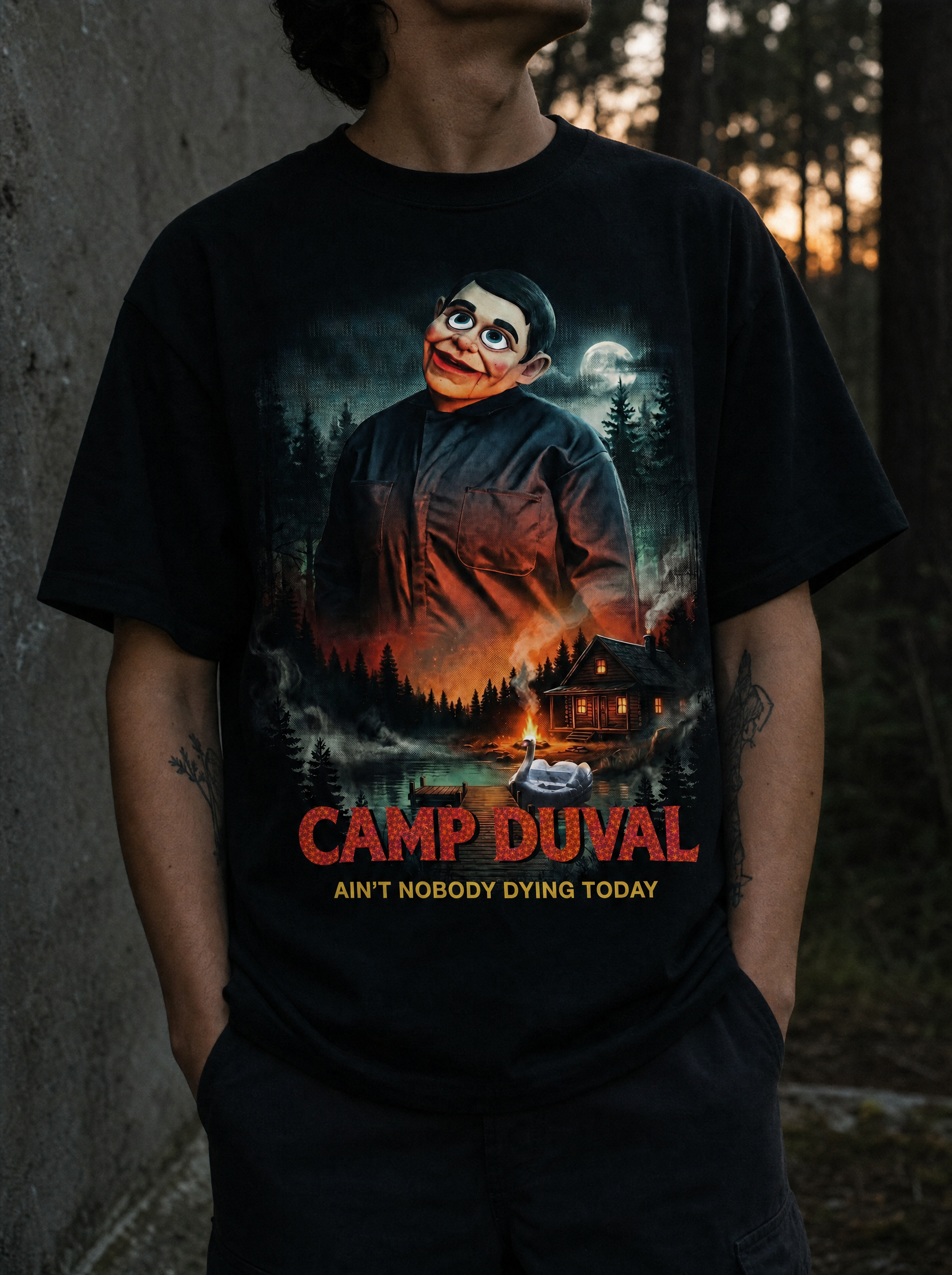 Camp Duval Killer Cabin Solo tee in Black — lifestyle