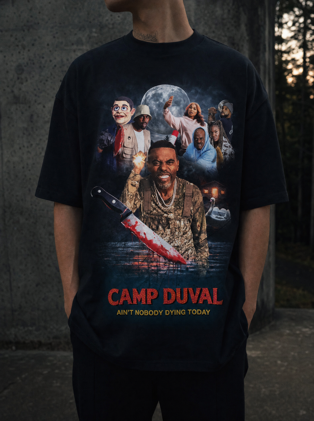 Camp Duval Ensemble Key Art tee in Black — lifestyle