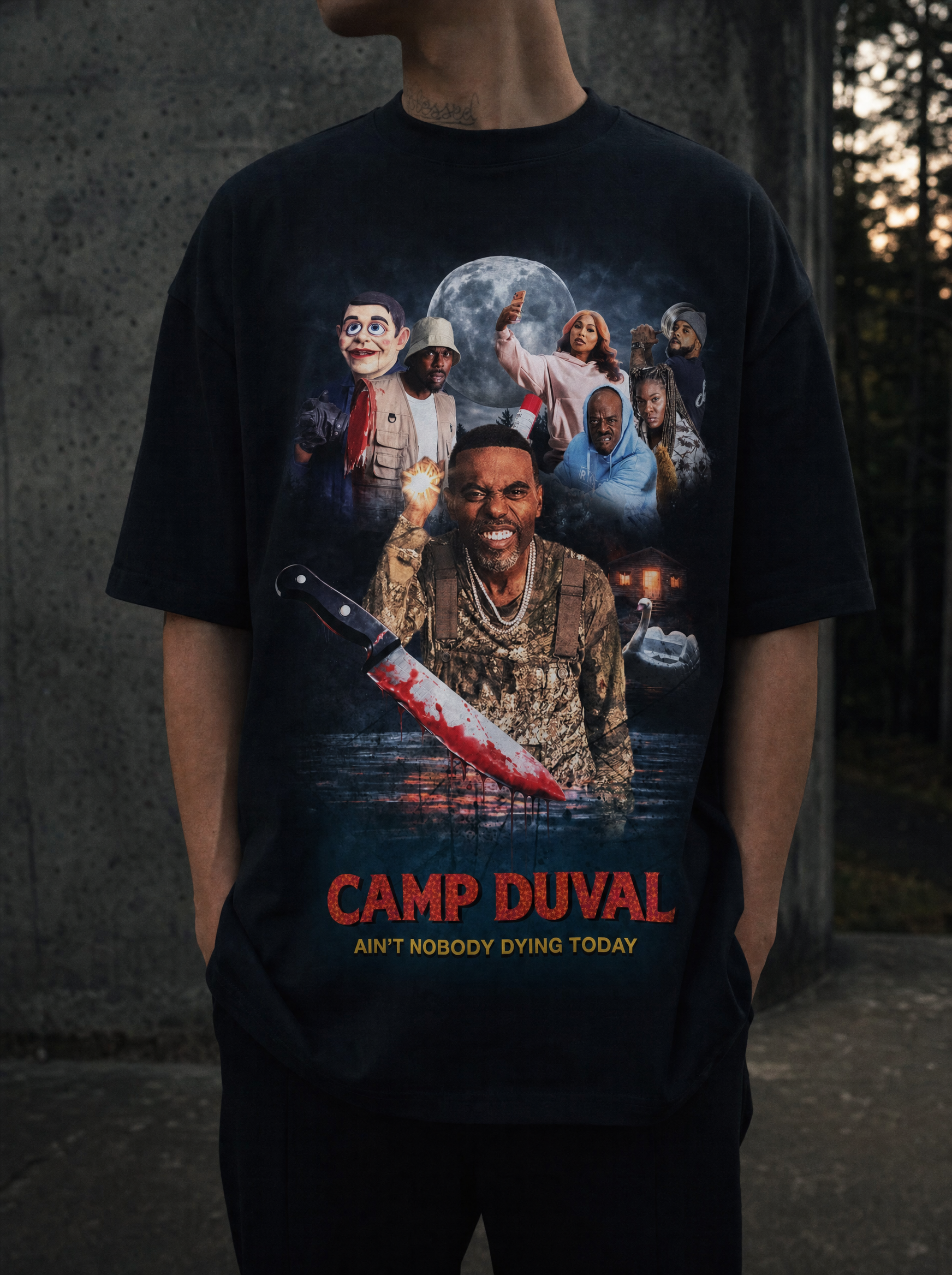 Camp Duval Ensemble Key Art tee in Black — lifestyle