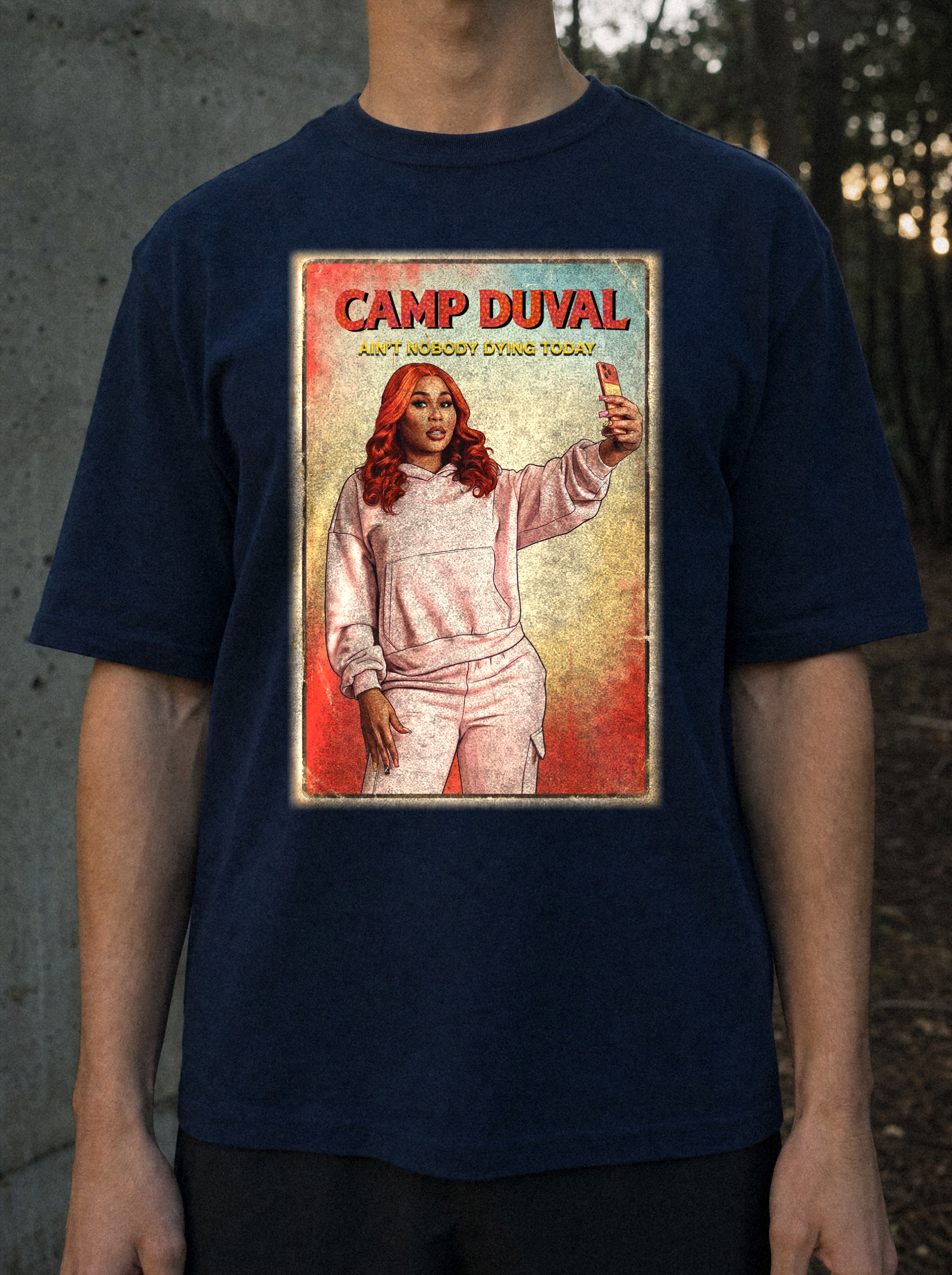 Camp Duval Bree Vintage tee in Navy — lifestyle