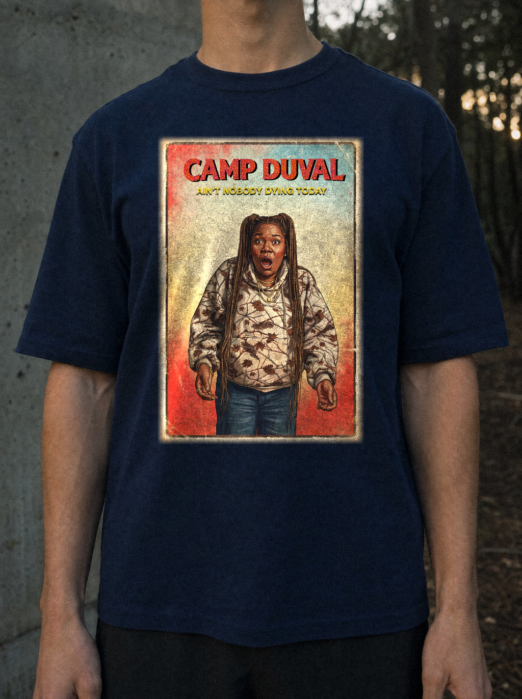 Camp Duval Erica Vintage tee in Navy — lifestyle