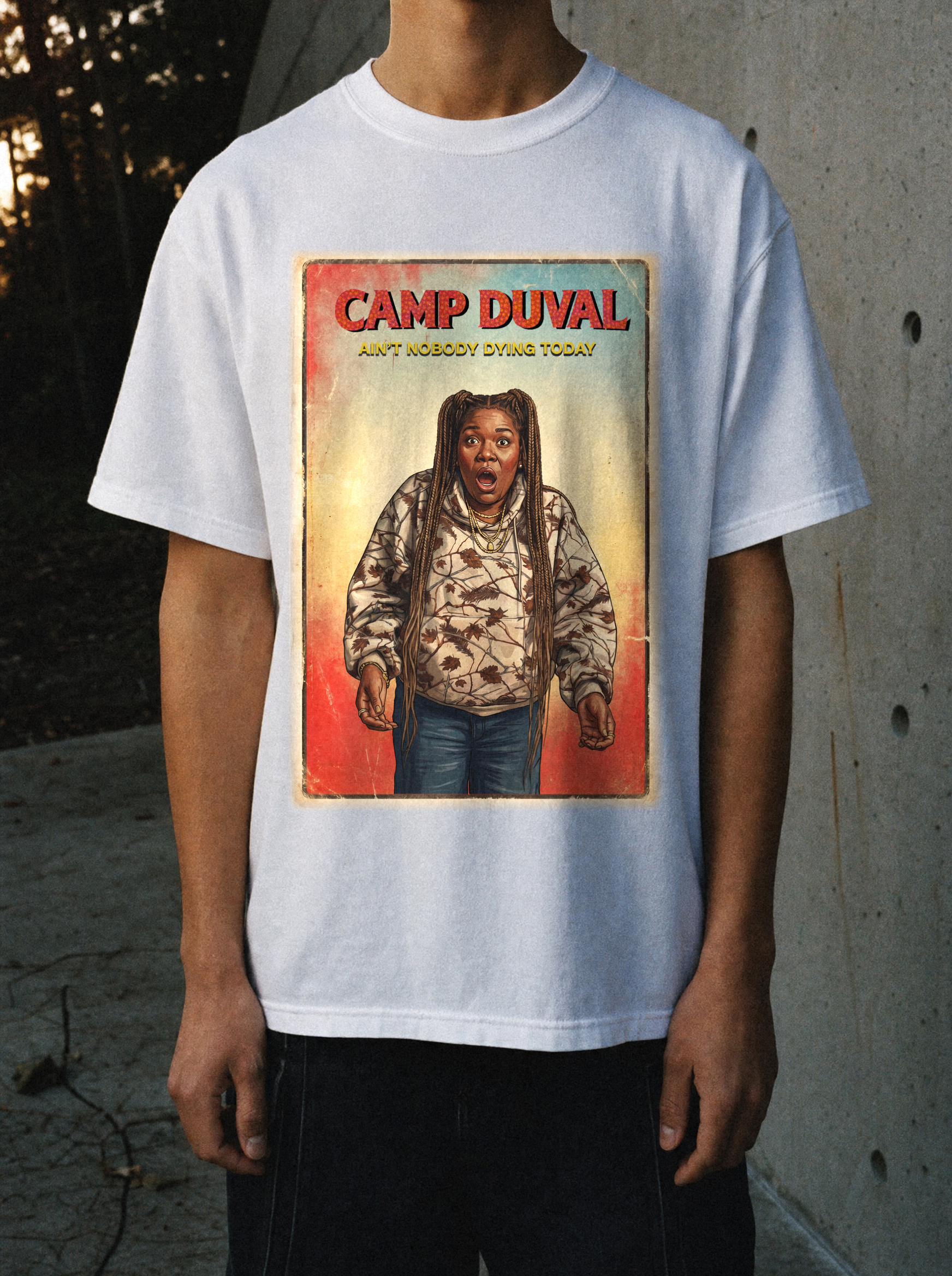Camp Duval Erica Vintage tee in White — lifestyle