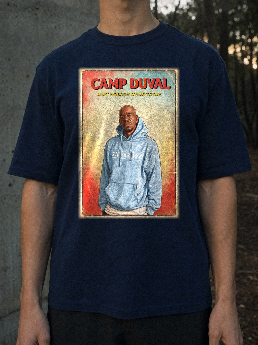 Camp Duval Jayski Vintage tee in Navy — lifestyle