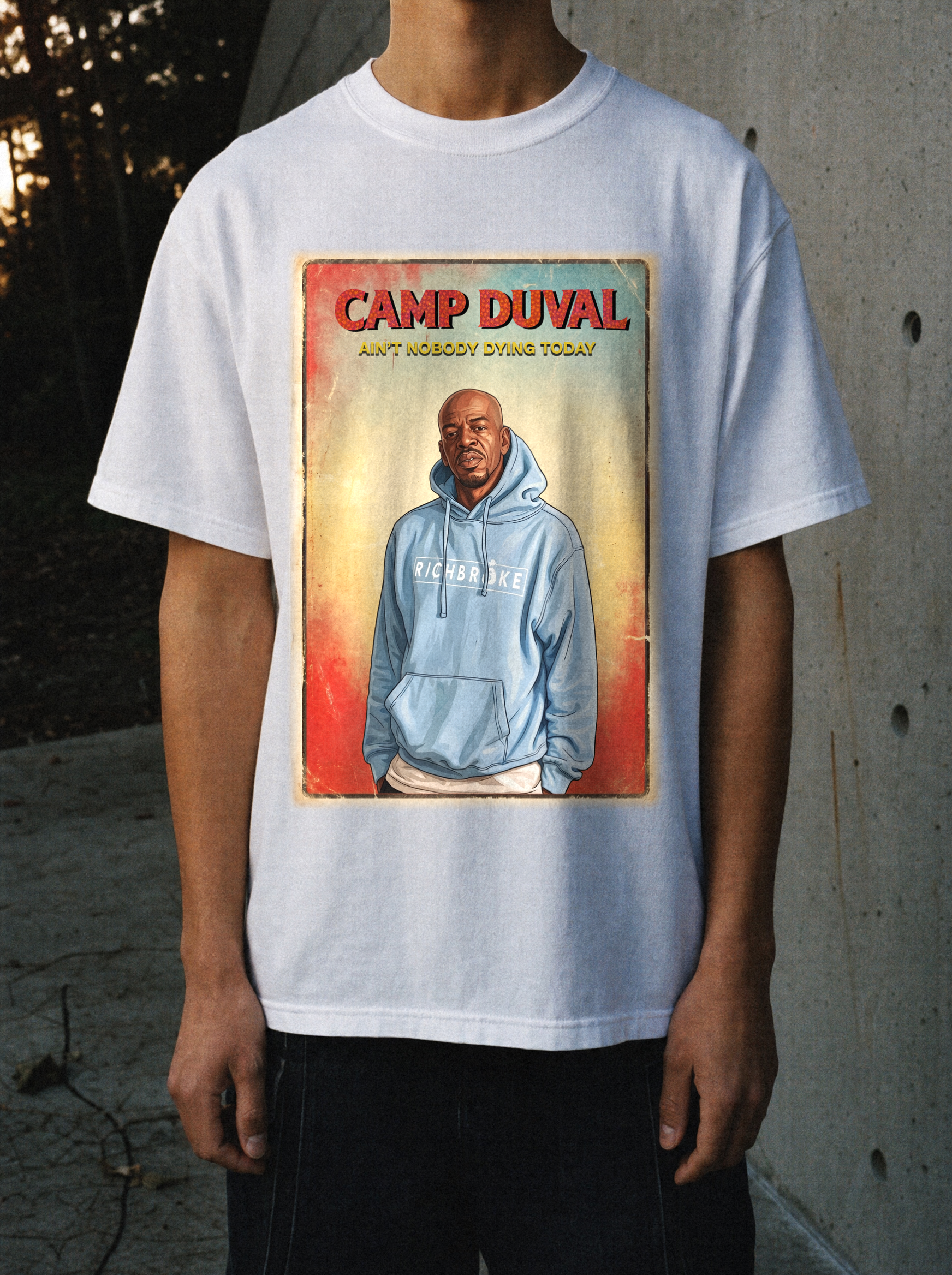 Camp Duval Jayski Vintage tee in White — lifestyle