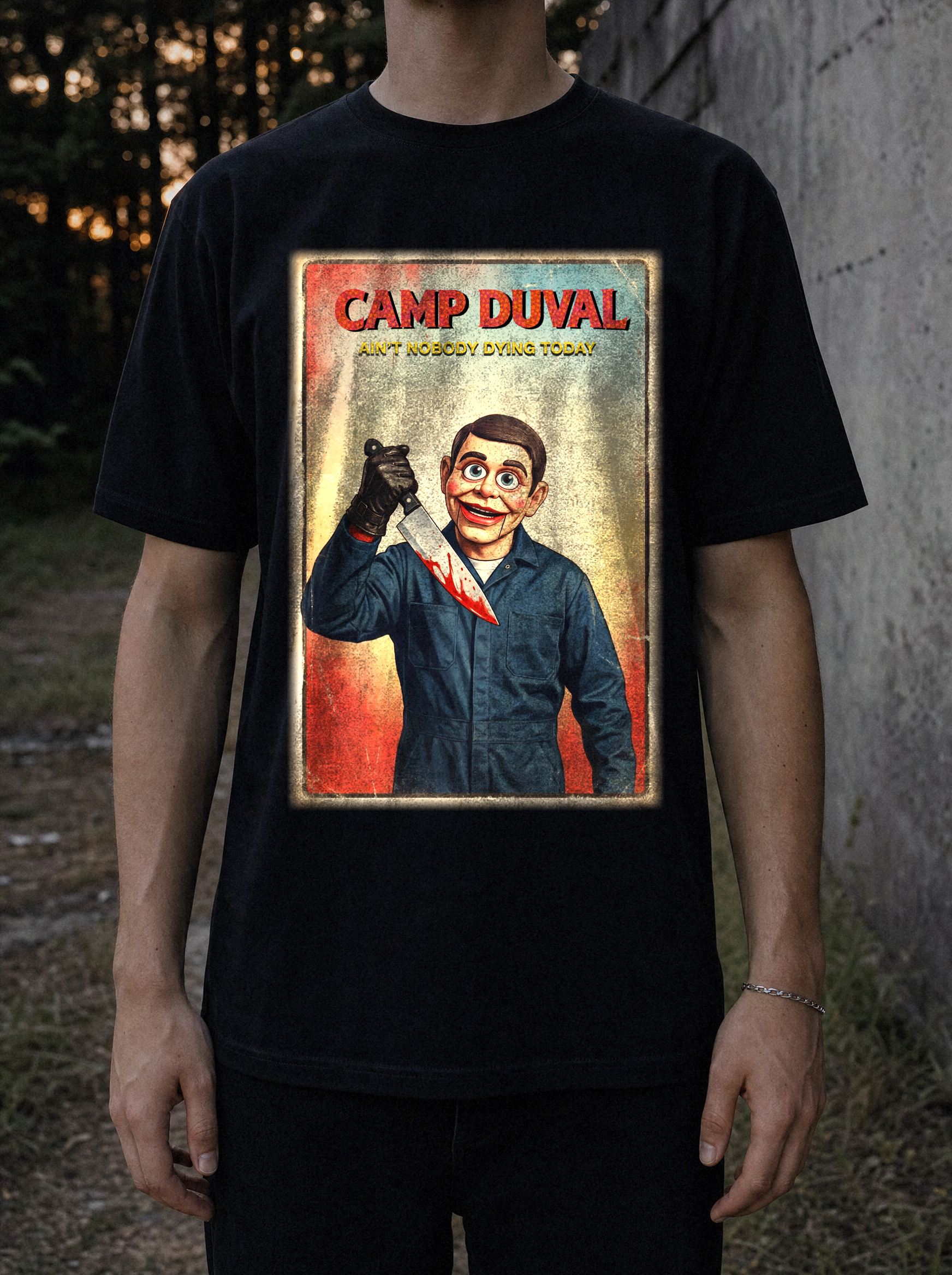 Camp Duval Killer Vintage tee in Black — lifestyle