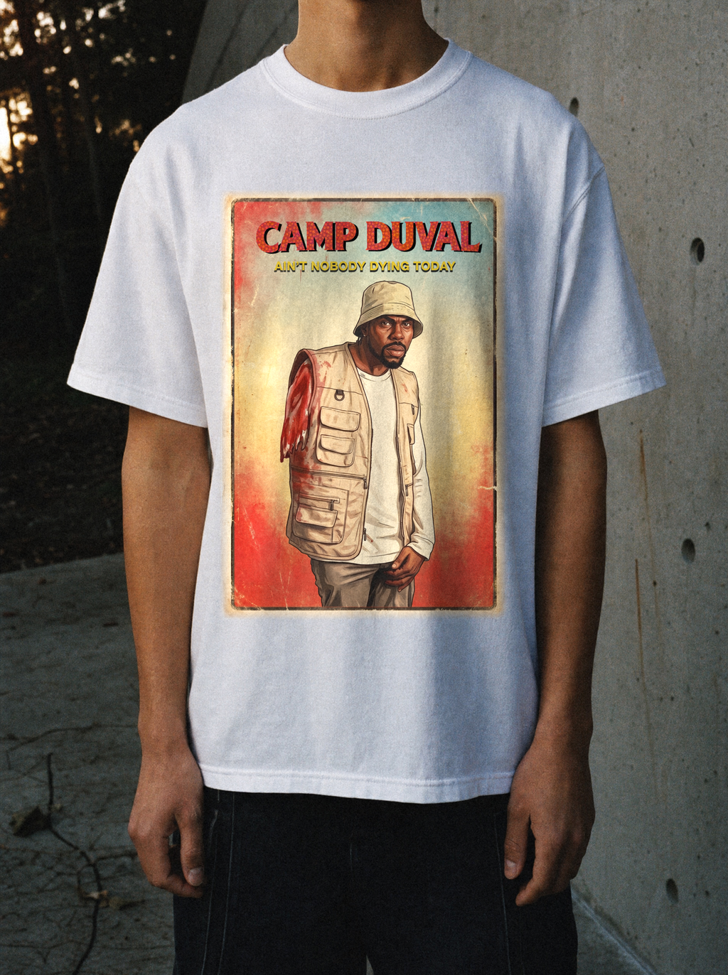 Camp Duval Nod Vintage tee in White — lifestyle
