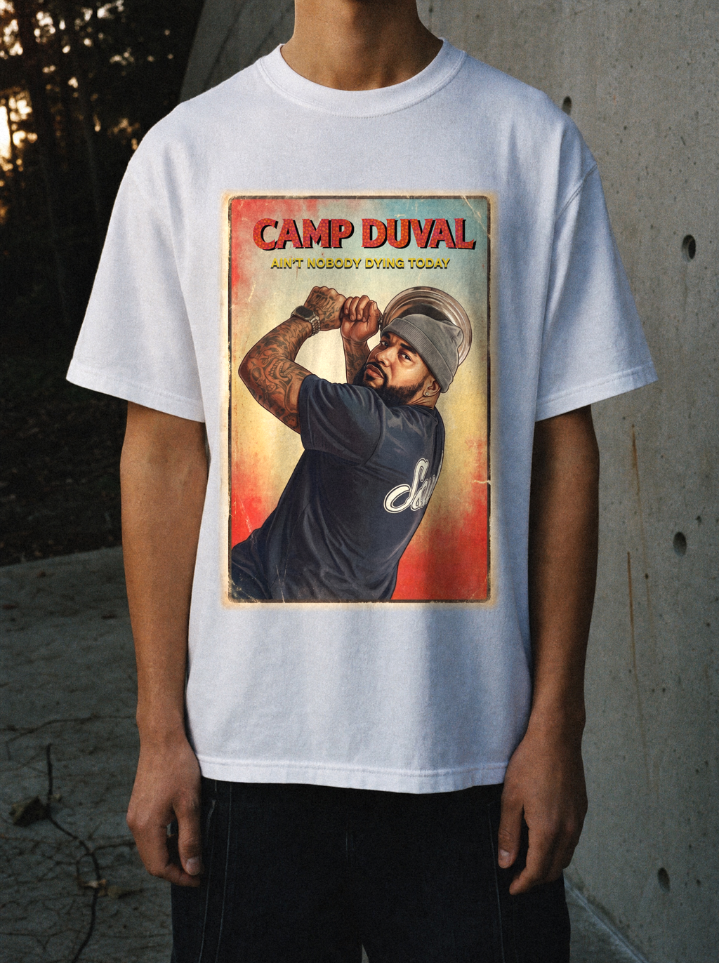 Camp Duval Tbone Vintage tee in White — lifestyle