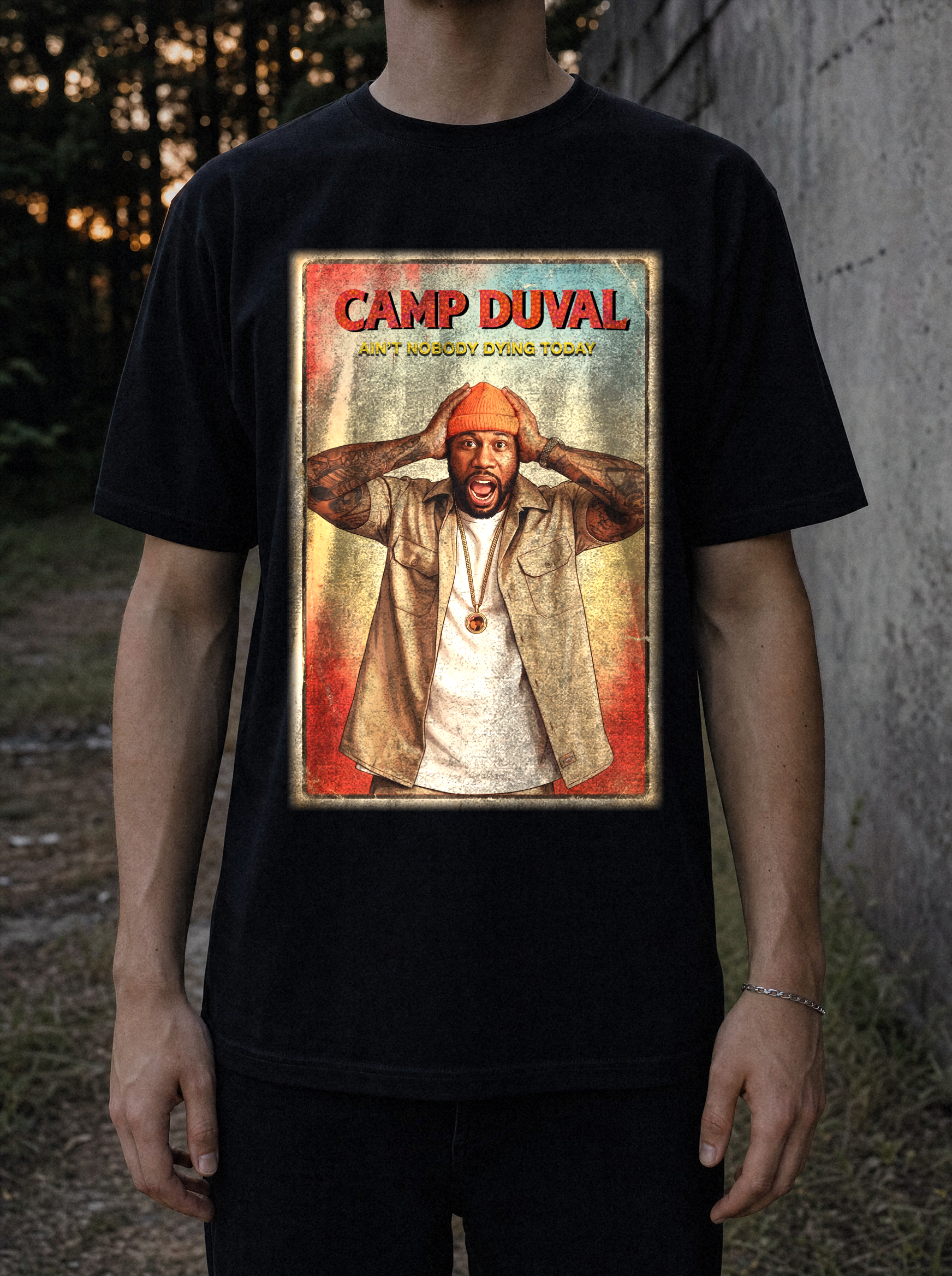 Camp Duval Tyler Vintage tee in Black — lifestyle