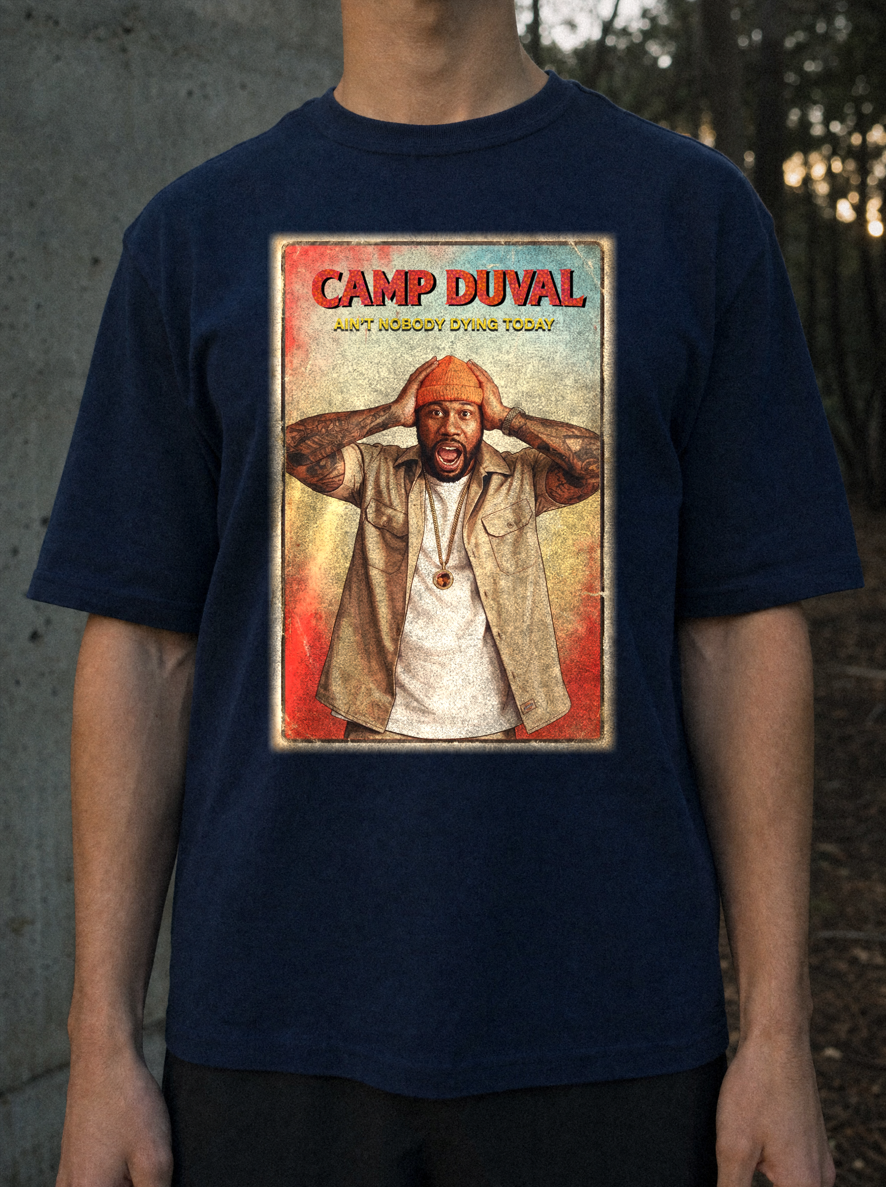 Camp Duval Tyler Vintage tee in Navy — lifestyle